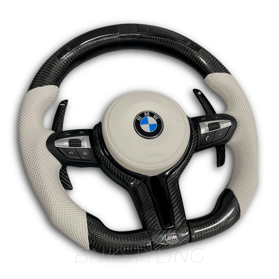 BMW WHITE LED M STYLE CARBON FIBER STEERING WHEEL