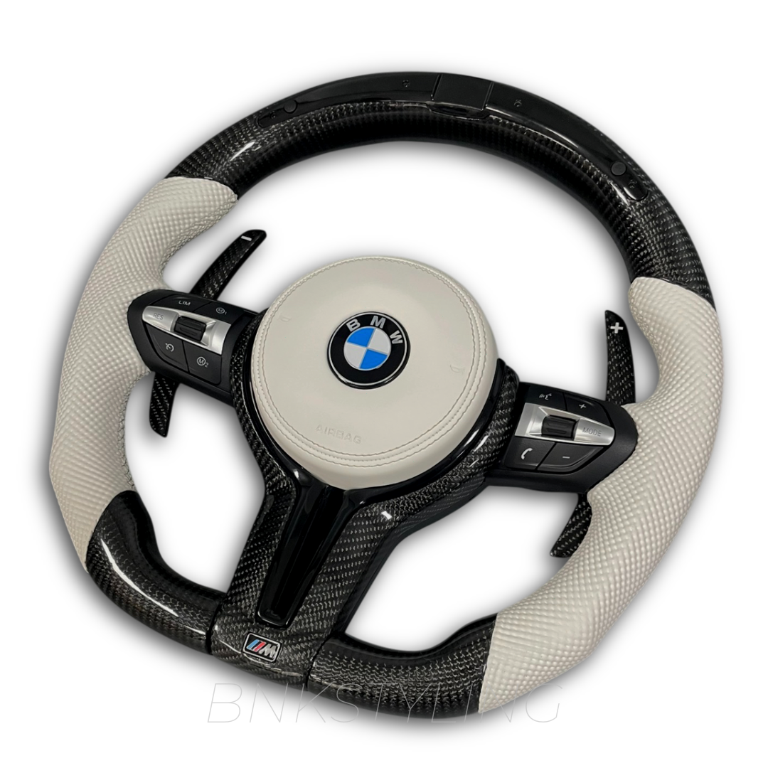BMW WHITE LED M STYLE CARBON FIBER STEERING WHEEL